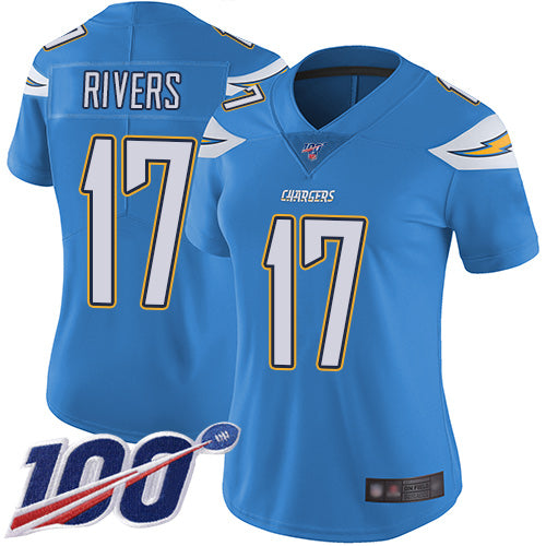 Nike Los Angeles Chargers #17 Philip Rivers Electric Blue Alternate Women's Stitched NFL 100th Season Vapor Limited Jersey Womens