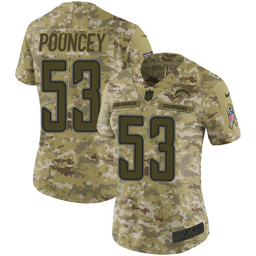 Nike Los Angeles Chargers #53 Mike Pouncey Camo Women's Stitched NFL Limited 2018 Salute to Service Jersey Womens