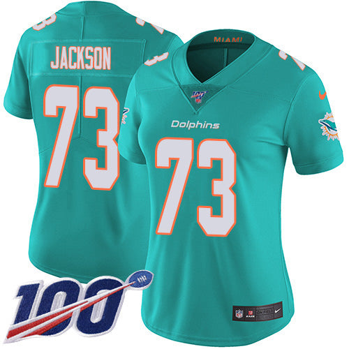 Nike Miami Dolphins #73 Austin Jackson Aqua Green Team Color Women's Stitched NFL 100th Season Vapor Untouchable Limited Jersey Womens