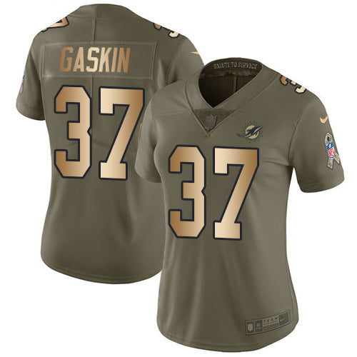 Nike Miami Dolphins #37 Myles Gaskin Olive/Gold Women's Stitched NFL Limited 2017 Salute To Service Jersey Womens