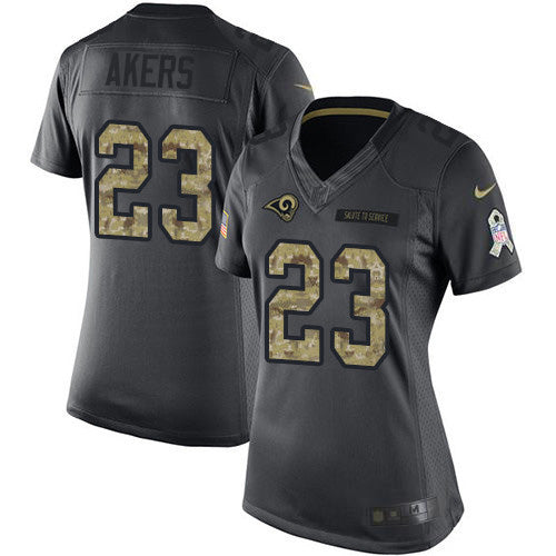 Nike Los Angeles Rams #23 Cam Akers Black Women's Stitched NFL Limited 2016 Salute to Service Jersey Womens