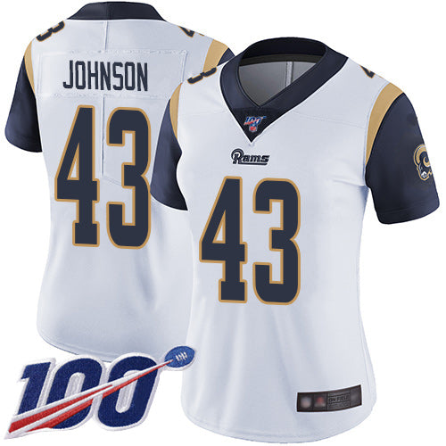 Nike Los Angeles Rams #43 John Johnson White Women's Stitched NFL 100th Season Vapor Limited Jersey Womens