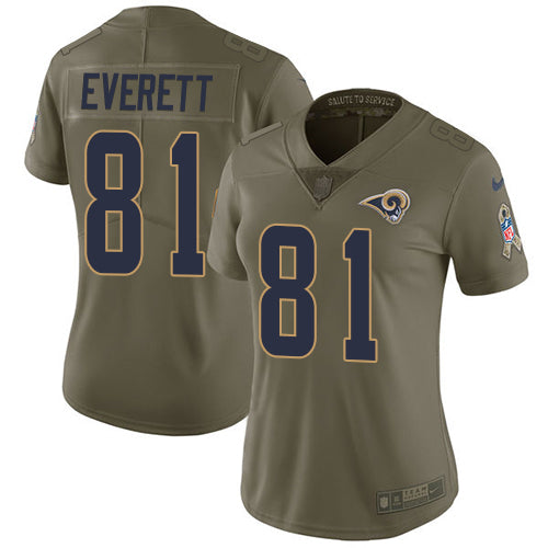 Nike Los Angeles Rams #81 Gerald Everett Olive Women's Stitched NFL Limited 2017 Salute to Service Jersey Womens