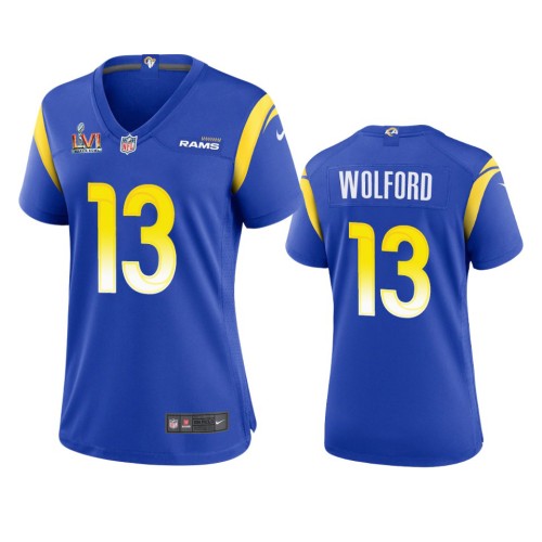 Los Angeles Los Angeles Rams #13 John Wolford Women's Super Bowl LVI Patch Nike Game NFL Jersey - Royal Womens