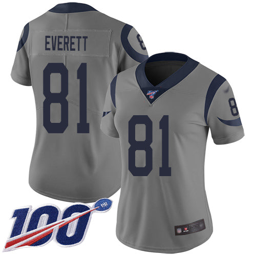Nike Los Angeles Rams #81 Gerald Everett Gray Women's Stitched NFL Limited Inverted Legend 100th Season Jersey Womens