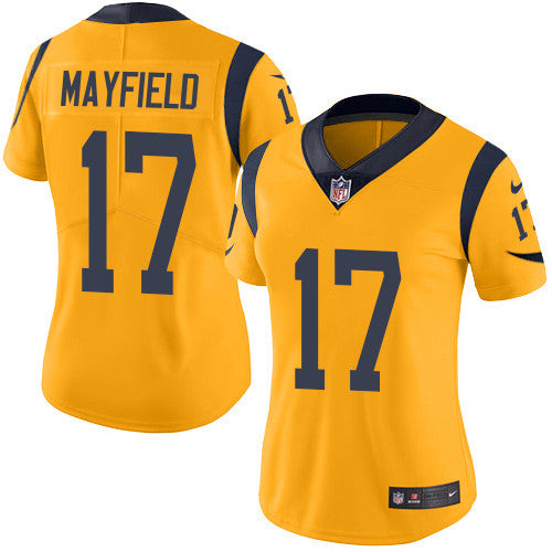 Nike Los Angeles Rams #17 Baker Mayfield Gold Women's Stitched NFL Limited Rush Jersey Womens