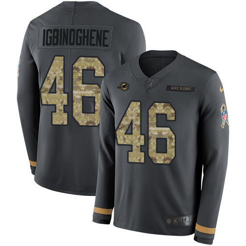 Nike Miami Dolphins #46 Noah Igbinoghene Anthracite Salute to Service Youth Stitched NFL Limited Therma Long Sleeve Jersey Youth