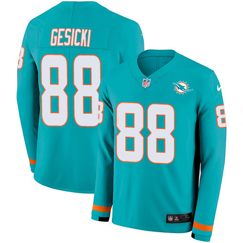 Nike Miami Dolphins #88 Mike Gesicki Aqua Green Team Color Youth Stitched NFL Limited Therma Long Sleeve Jersey Youth