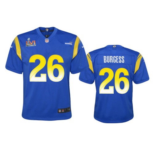Los Angeles Los Angeles Rams #26 Terrell Burgess Youth Super Bowl LVI Patch Nike Game NFL Jersey - Royal Youth
