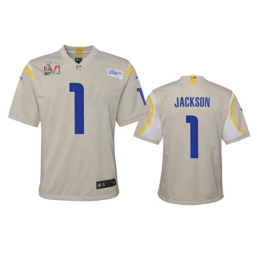 Los Angeles Los Angeles Rams #1 Desean Jackson Youth Super Bowl LVI Patch Nike Game NFL Jersey - Bone Youth