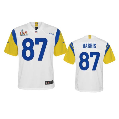 Los Angeles Los Angeles Rams #87 Jacob Harris Youth Super Bowl LVI Patch Nike Alternate Game NFL Jersey - White Youth