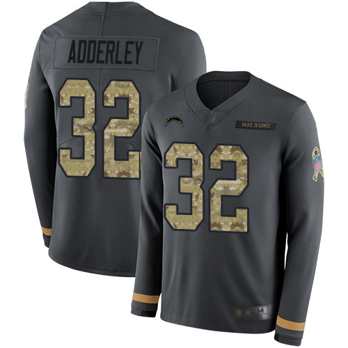 Nike Los Angeles Chargers #32 Nasir Adderley Anthracite Salute to Service Men's Stitched NFL Limited Therma Long Sleeve Jersey Men's