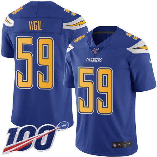 Nike Los Angeles Chargers #59 Nick Vigil Electric Blue Men's Stitched NFL Limited Rush 100th Season Jersey Men's