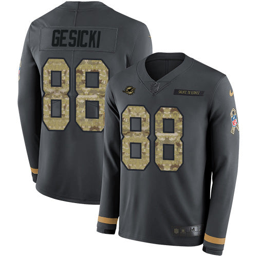 Nike Miami Dolphins #88 Mike Gesicki Anthracite Salute to Service Men's Stitched NFL Limited Therma Long Sleeve Jersey Men's
