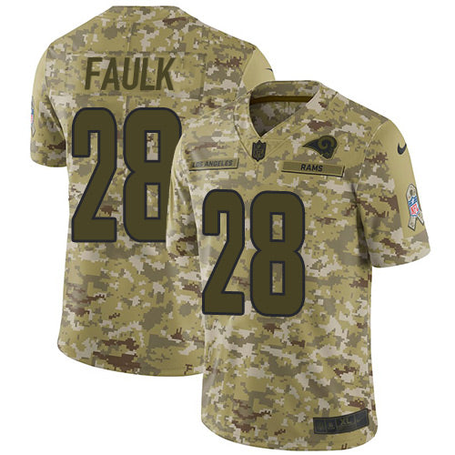 Nike Los Angeles Rams #28 Marshall Faulk Camo Men's Stitched NFL Limited 2018 Salute To Service Jersey Men's