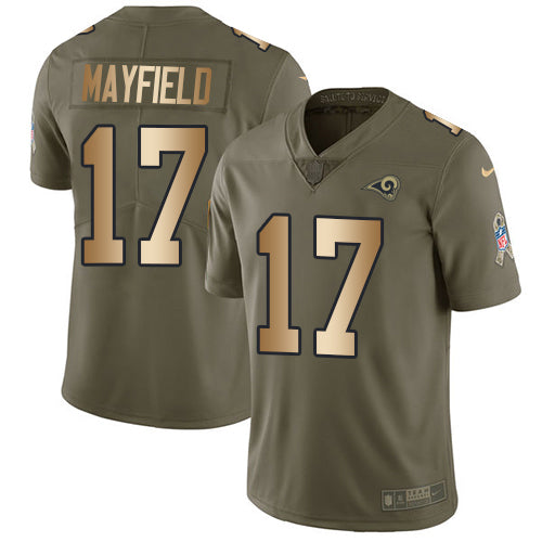 Nike Los Angeles Rams #17 Baker Mayfield Olive/Gold Men's Stitched NFL Limited 2017 Salute To Service Jersey Men's