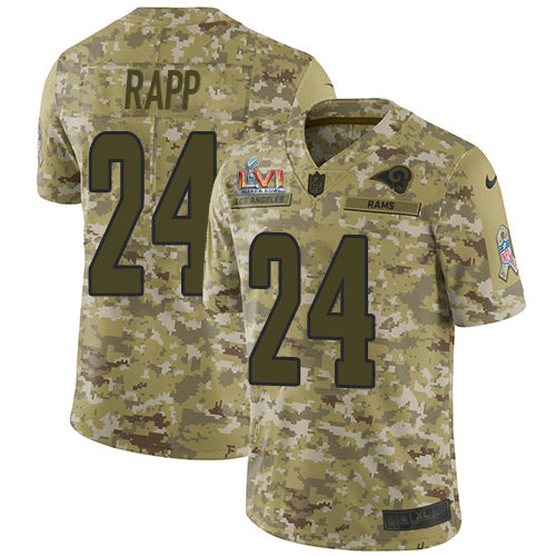 Nike Los Angeles Rams #24 Taylor Rapp Camo Super Bowl LVI Patch Men's Stitched NFL Limited 2018 Salute To Service Jersey Men's