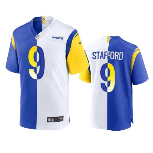 Los Angeles Los Angeles Rams #9 Matthew Stafford Men's Nike Royal White Split Game NFL Limited Jersey Men's