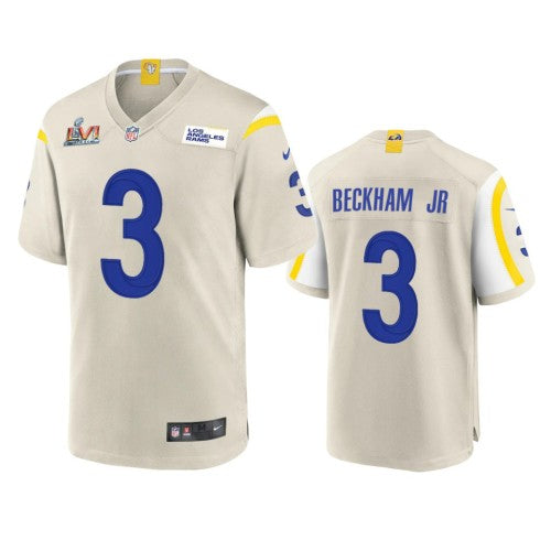Los Angeles Los Angeles Rams #3 Odell Beckham Jr. Men's Super Bowl LVI Patch Nike Game NFL Jersey - Bone Men's