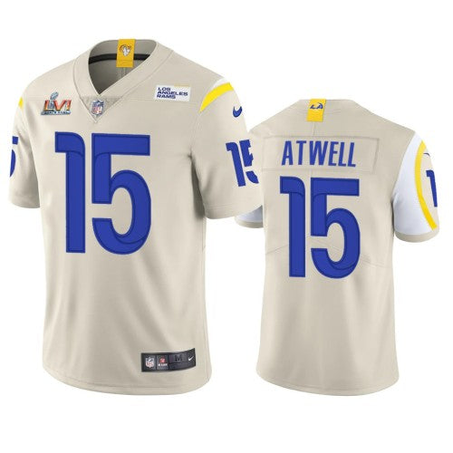 Los Angeles Los Angeles Rams #15 Tutu Atwell Men's Super Bowl LVI Patch Nike Vapor Limited NFL Jersey - Bone Men's